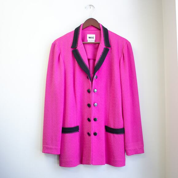 Vintage Leslie Fay Dresses Hot Pink Knit Blazer Size 18 - Picture 1 of 6